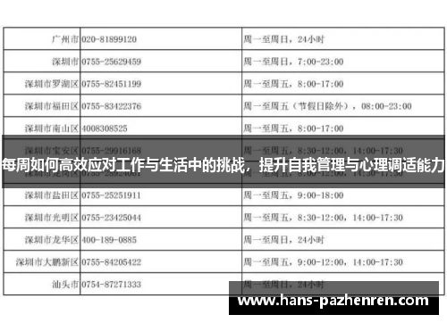 每周如何高效应对工作与生活中的挑战，提升自我管理与心理调适能力