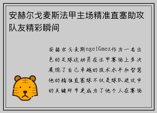 安赫尔戈麦斯法甲主场精准直塞助攻队友精彩瞬间 安赫尔戈麦斯法甲主场精准直塞助攻队友精彩瞬间